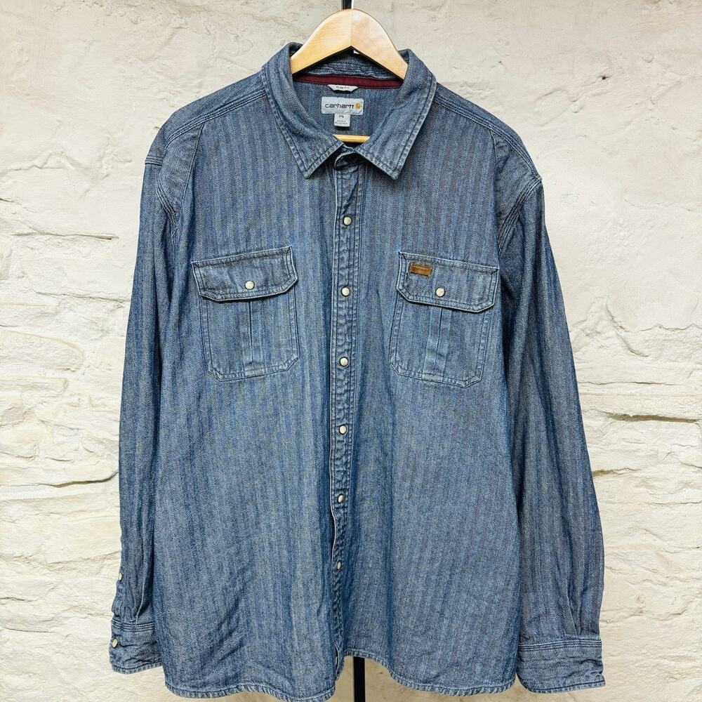 Carhartt Herringbone Twill HBT Snap Work Shirt Shacket Vintage Unlined Jacket